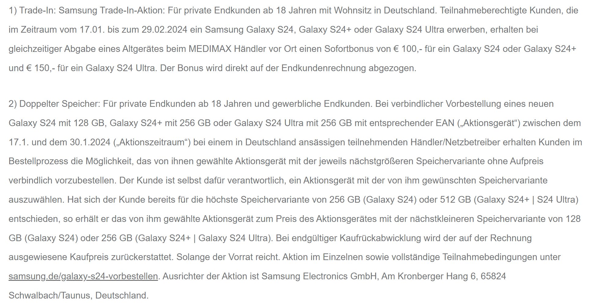 Samsung Galaxy S24 lineup Germany